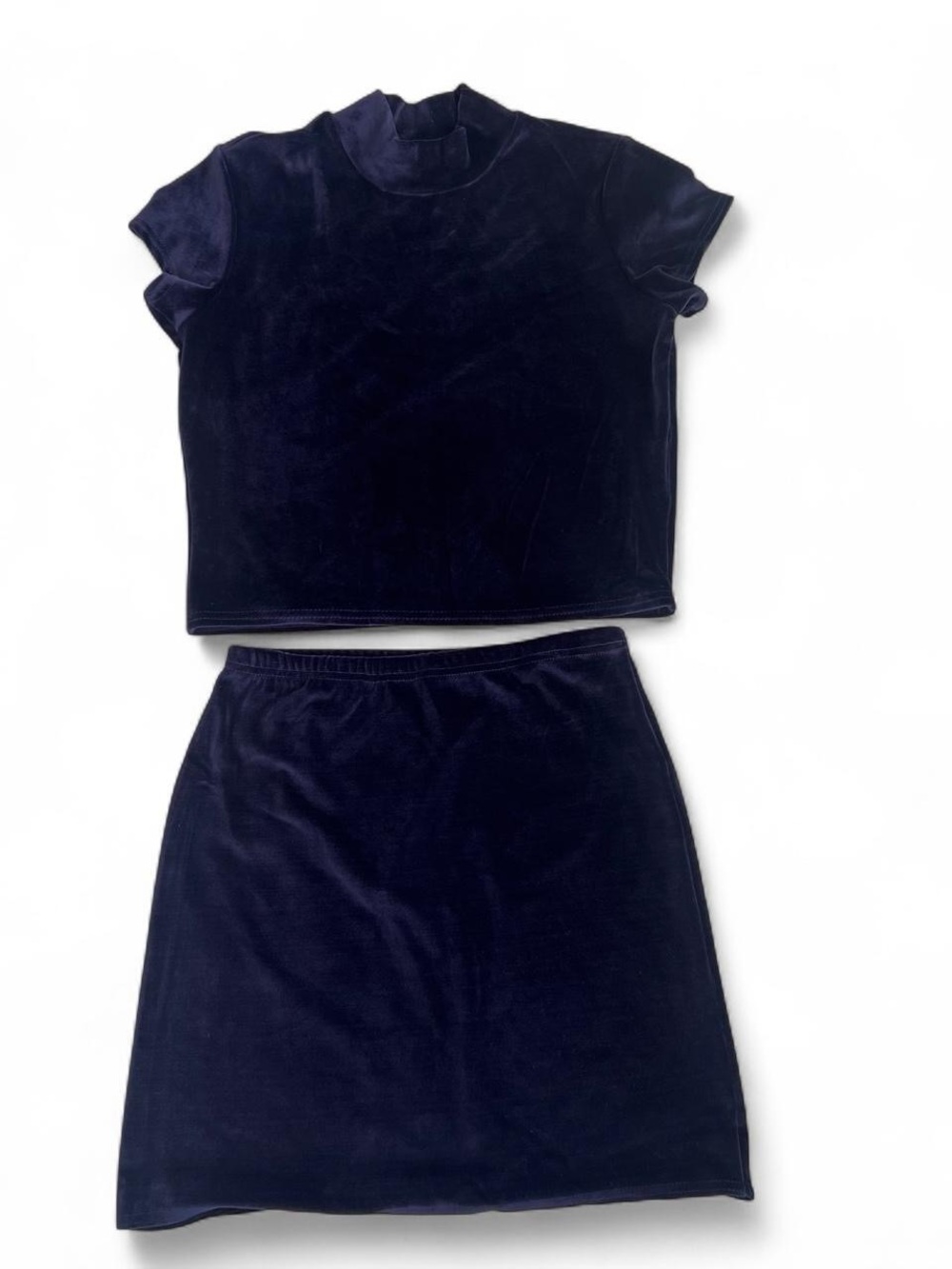Velvet Two-Piece Skirt Set in Navy